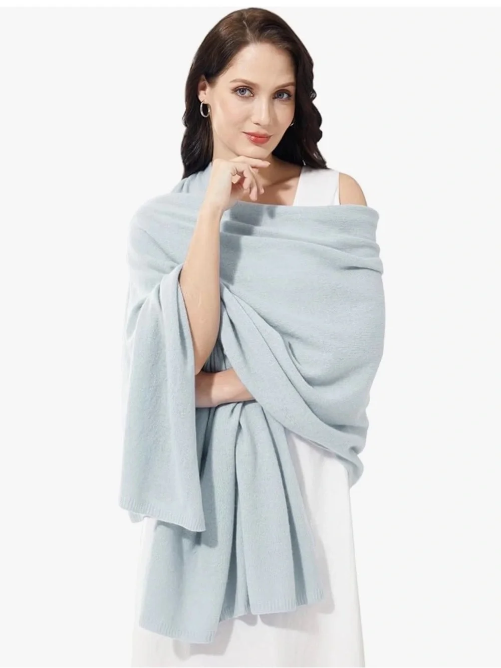 Large Light Blue Women's Cashmere Blend Wrap